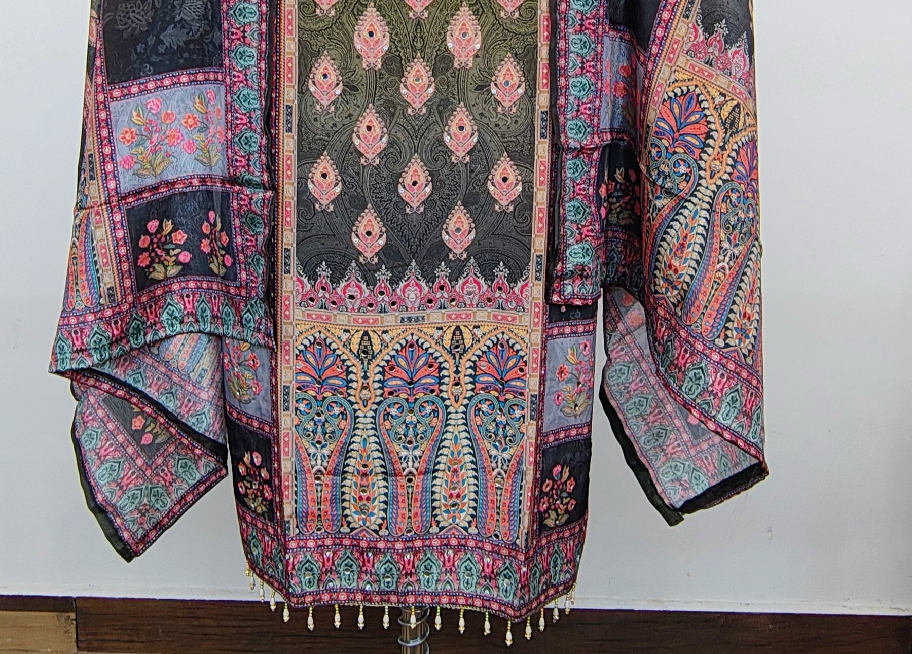 Olive Green Crepe Mirror Work Straight Kurta Set with Pant & Dupatta - Image 7