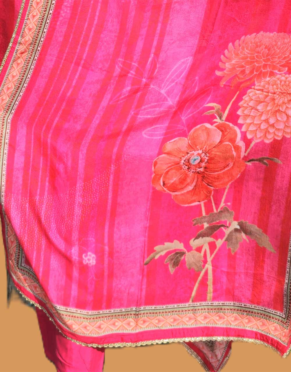 Cerise Pink Russian Silk Golden Embroidery Straight Kurta With Pant And Dupatta - Image 5