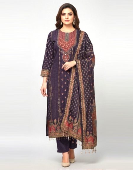 GRAPE WINE CREPE MIRROR WORK STRAIGHT KURTA WITH PANT AND DUPATTA