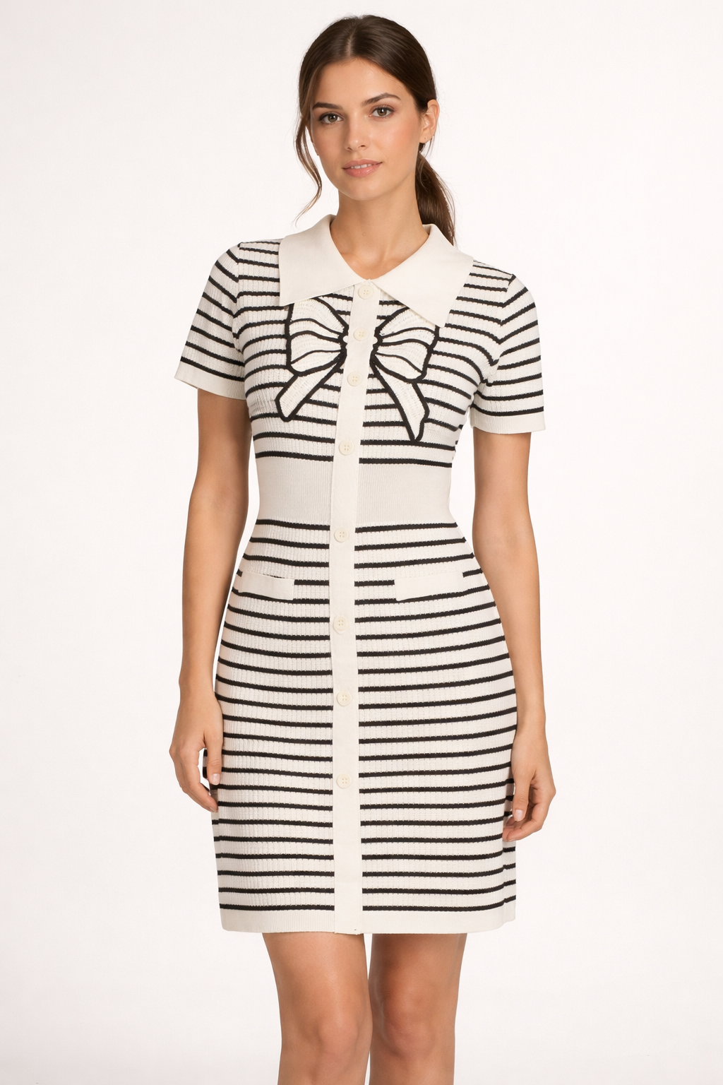 Off-White Bodycon Dress with Bow Detail – Elegant Women’s Occasion Wear - Image 4
