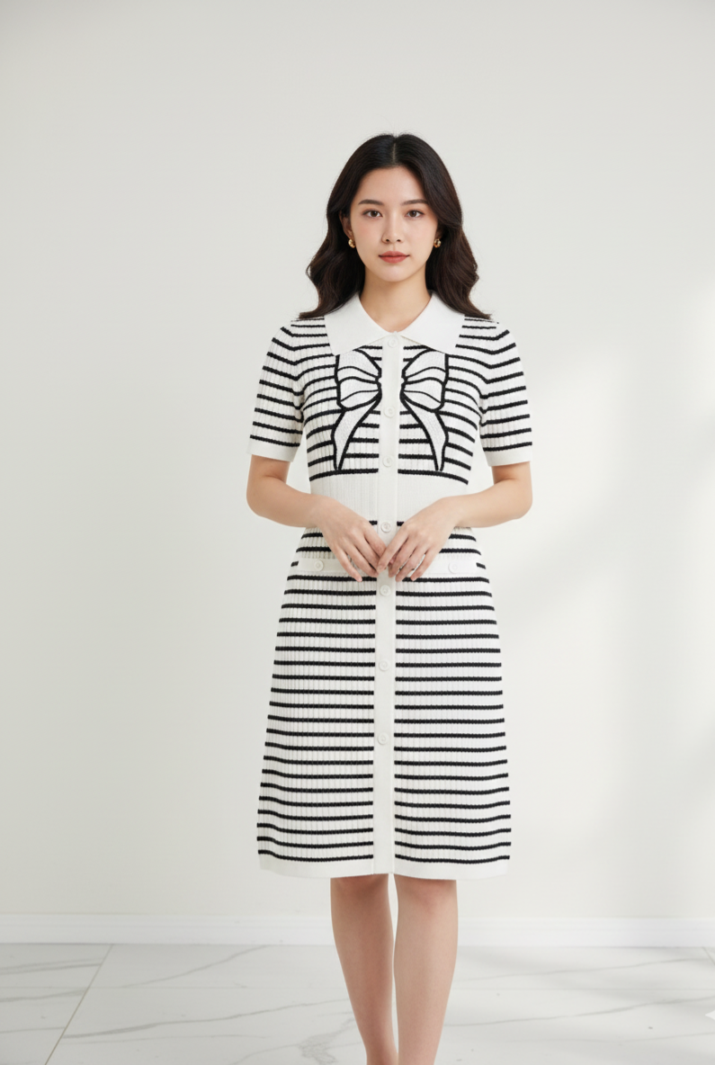 Off-White Bodycon Dress with Bow Detail – Elegant Women’s Occasion Wear - Image 3