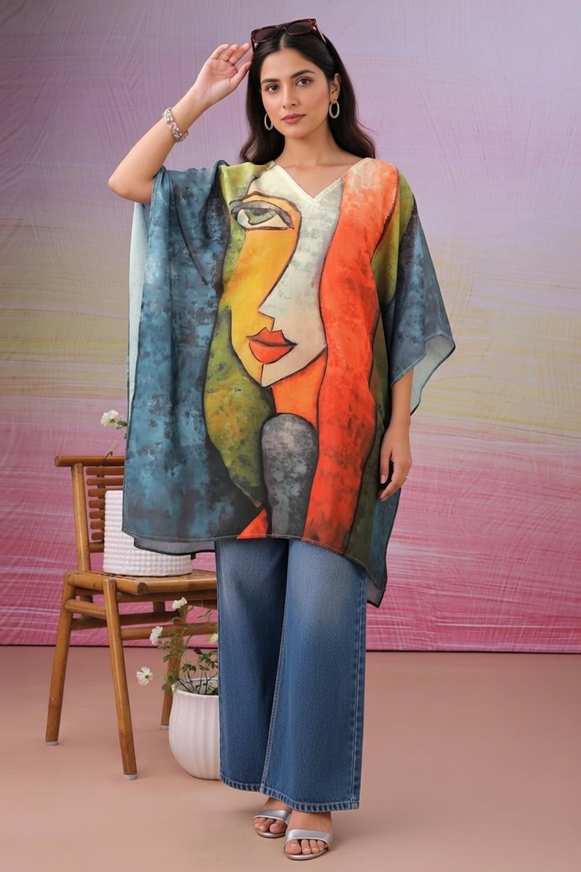 Muslin Cotton multi-coloured visage muse short Kaftan dress