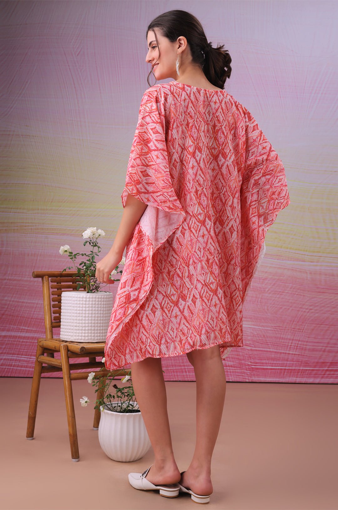 Cherry drape Muslin Cotton short kaftan dress