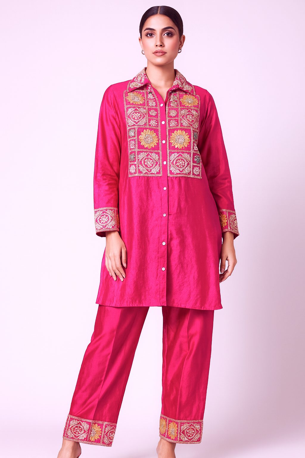 Pink Rose Hot Pink Chinon Embroidered Party Wear Co-ord Set - Image 3