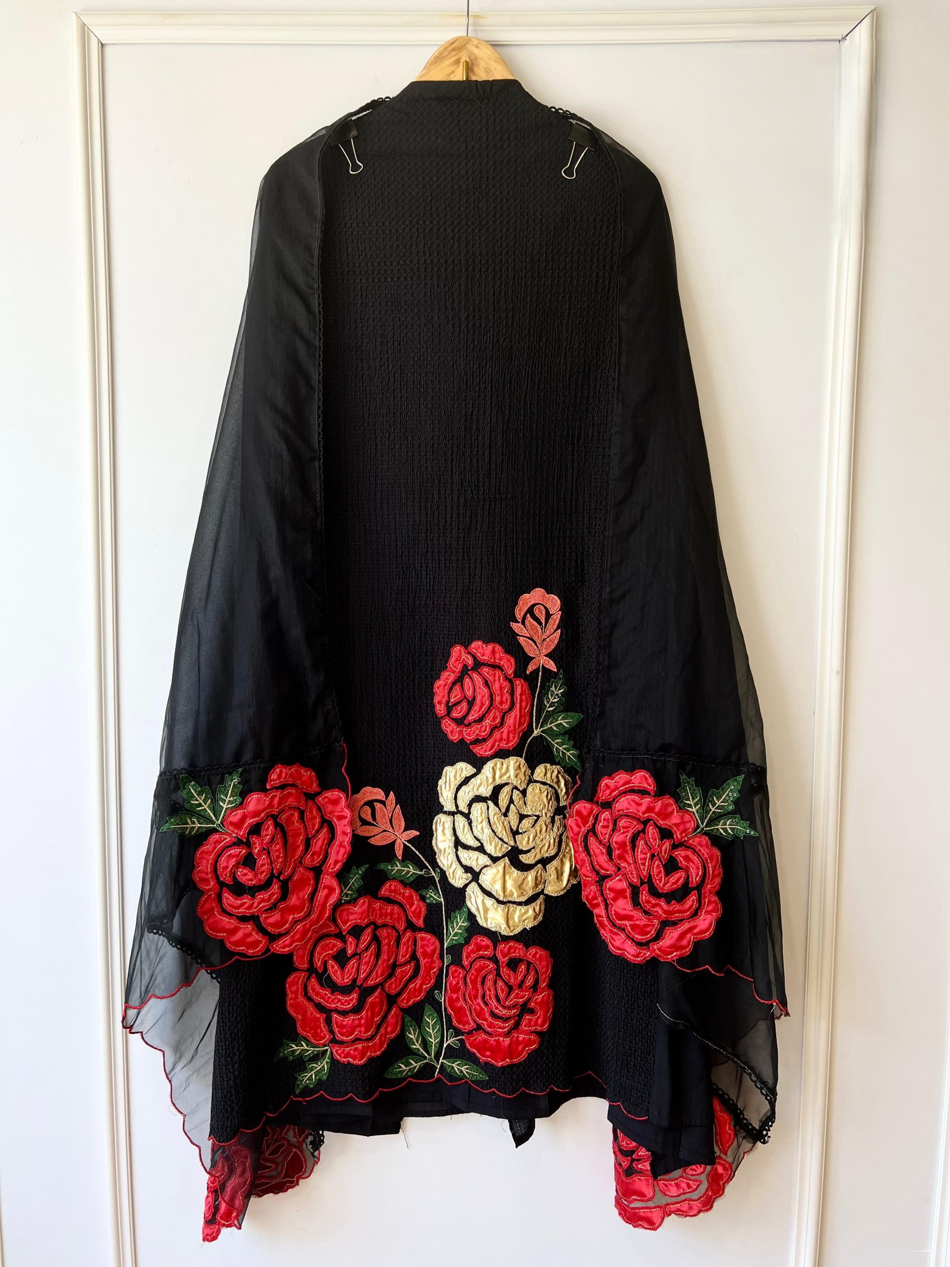 Roman Silk Black Floral Thread & Appliqué Work Salwar Material