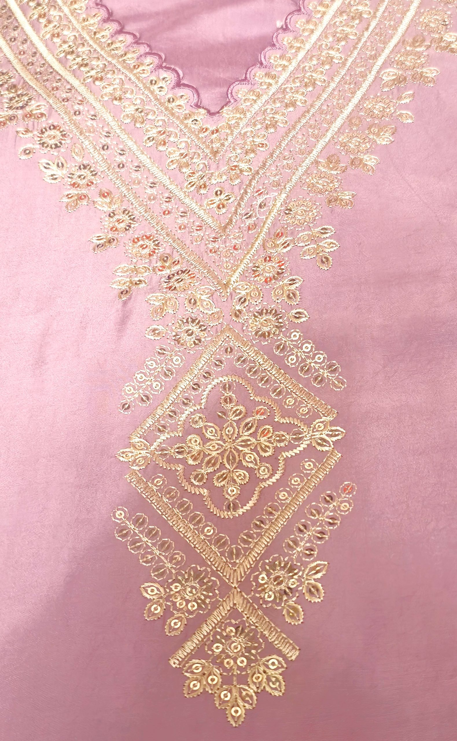 Lavender Mul Cotton Embroidered V-Neck Straight Kurta Set with Pant & Dupatta - Image 6