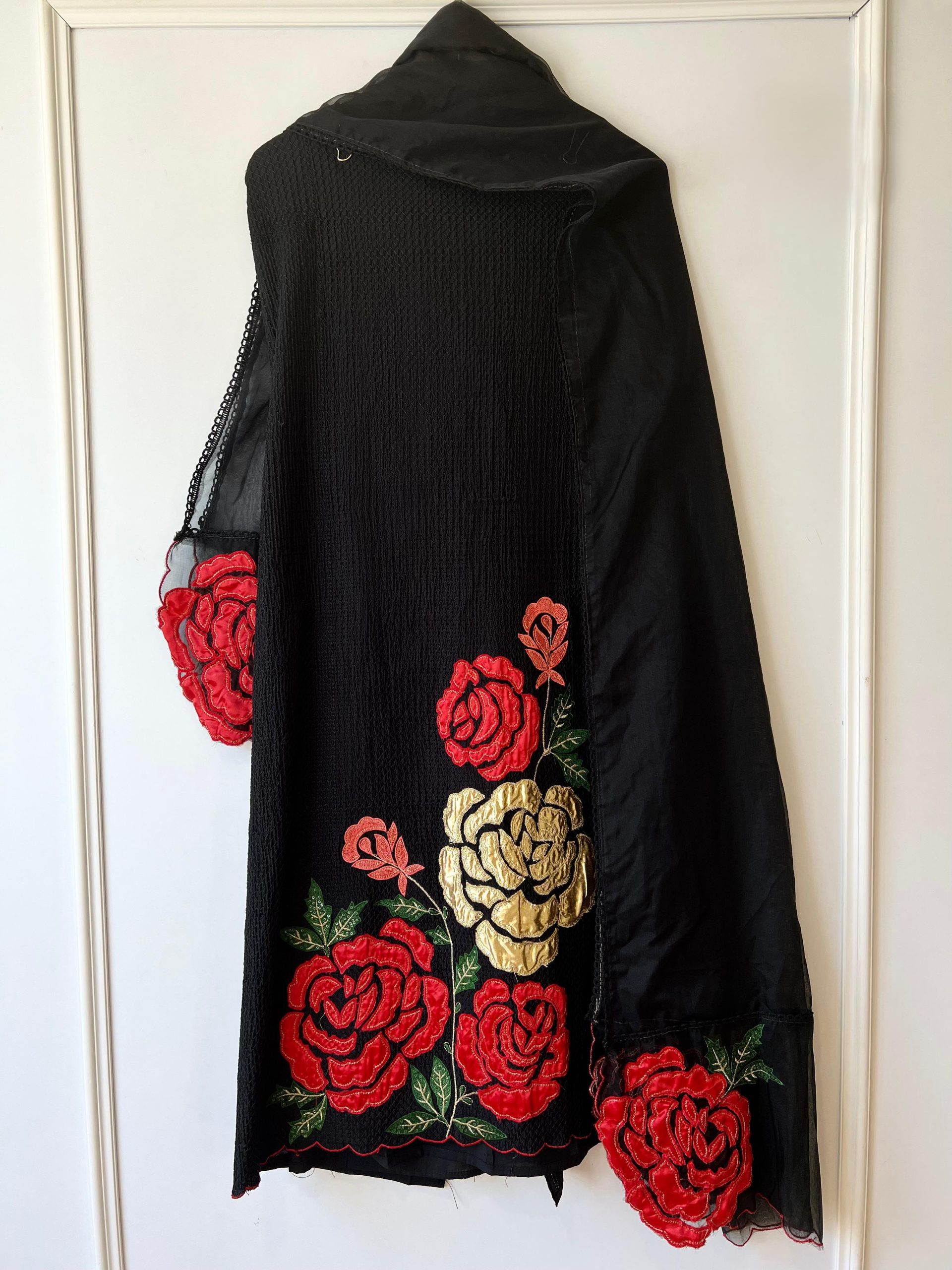 Roman Silk Black Floral Thread & Appliqué Work Salwar Material - Image 3