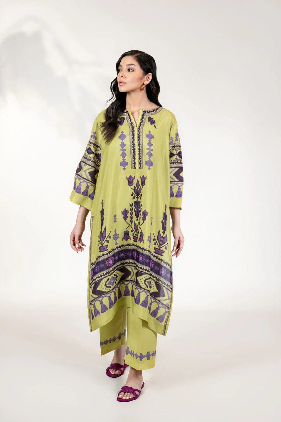 Makhan Satin Yellow Printed Co-Ord Set - Image 3