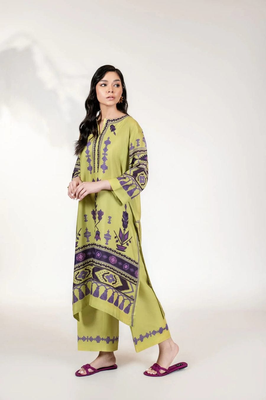 Makhan Satin Yellow Printed Co-Ord Set