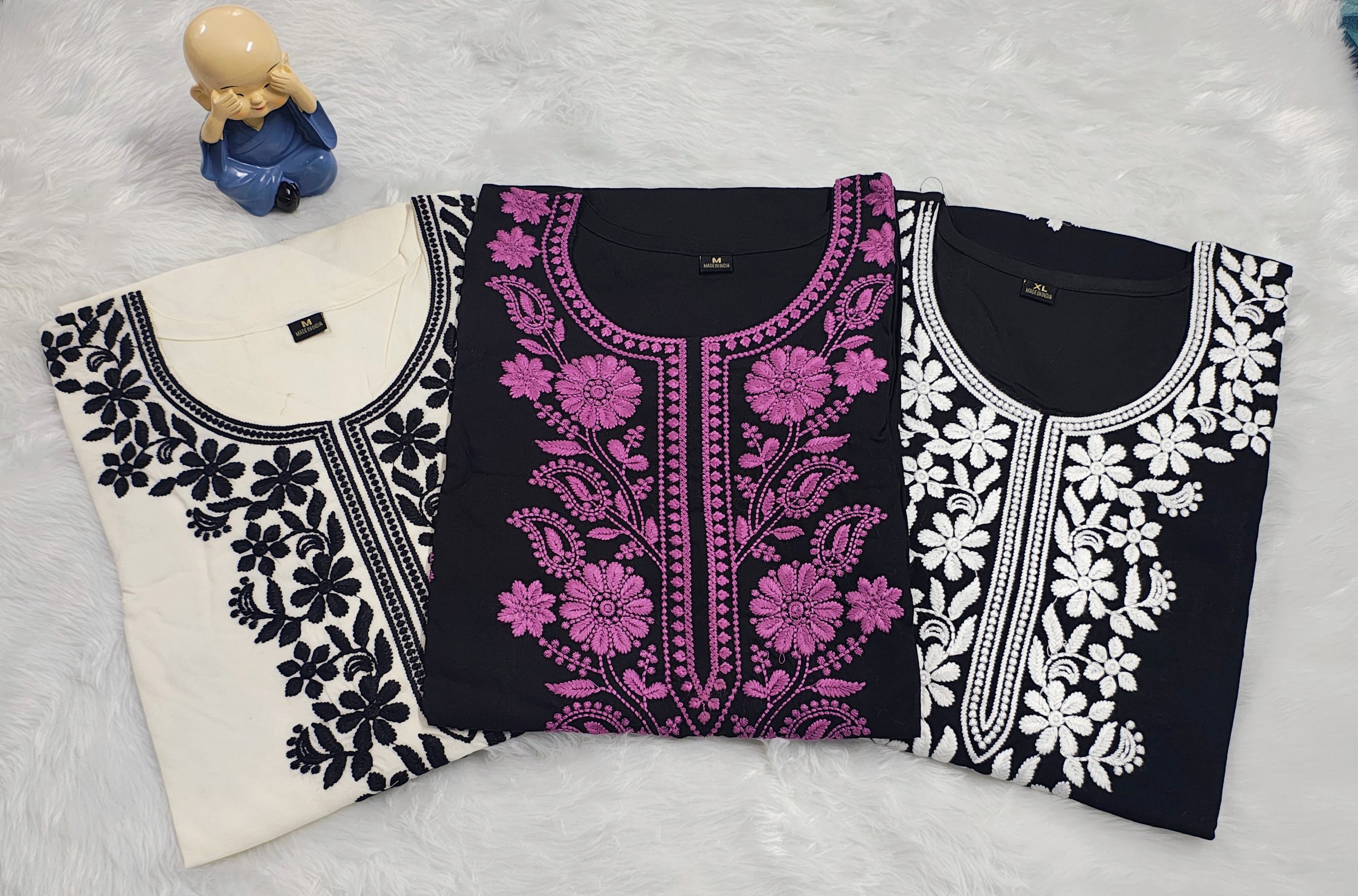 Elegant Black and Purple Slub Rayon Straight Kurta with Chikankari Embroidery - Image 3