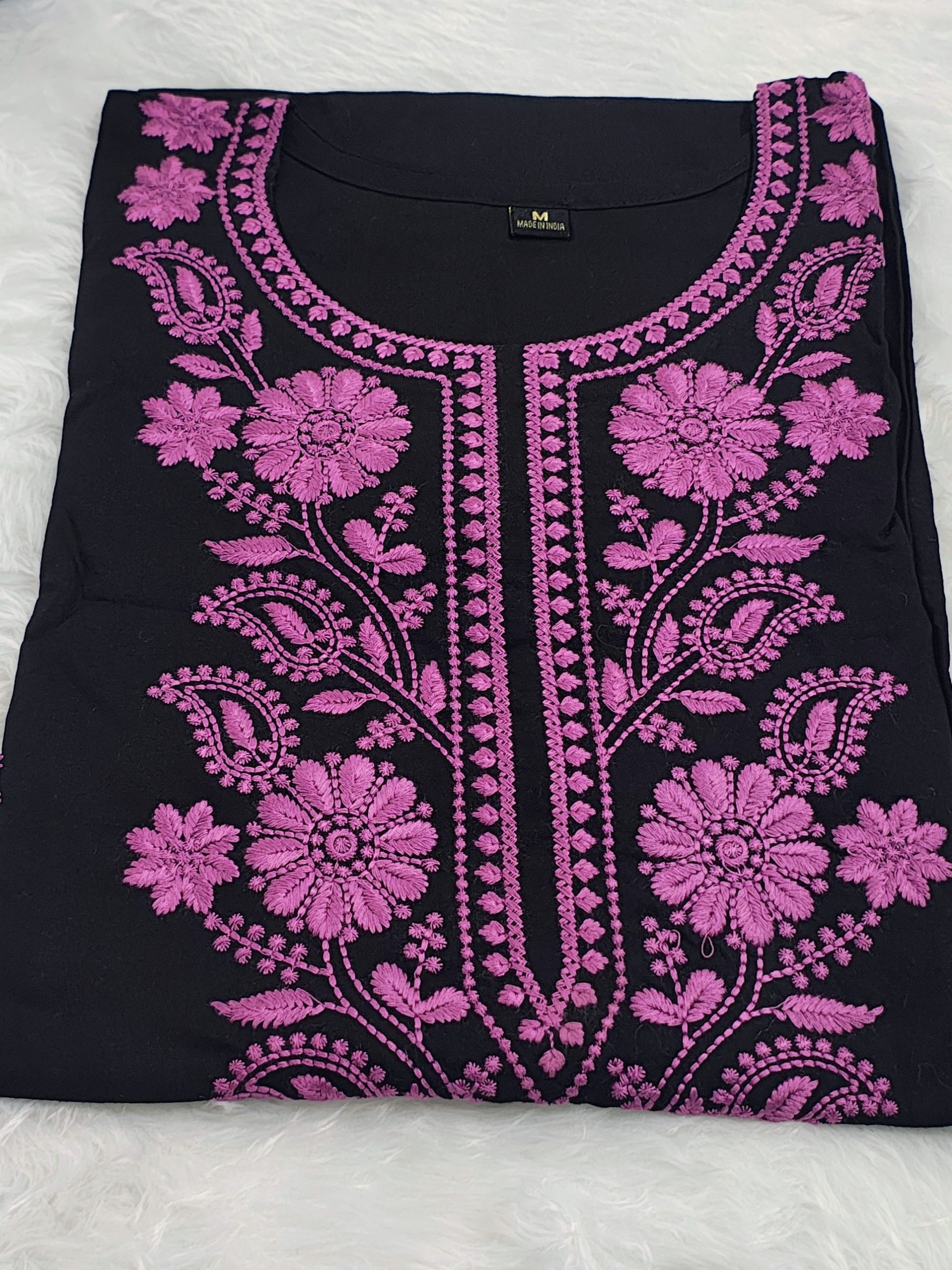 Elegant Black and Purple Slub Rayon Straight Kurta with Chikankari Embroidery - Image 4