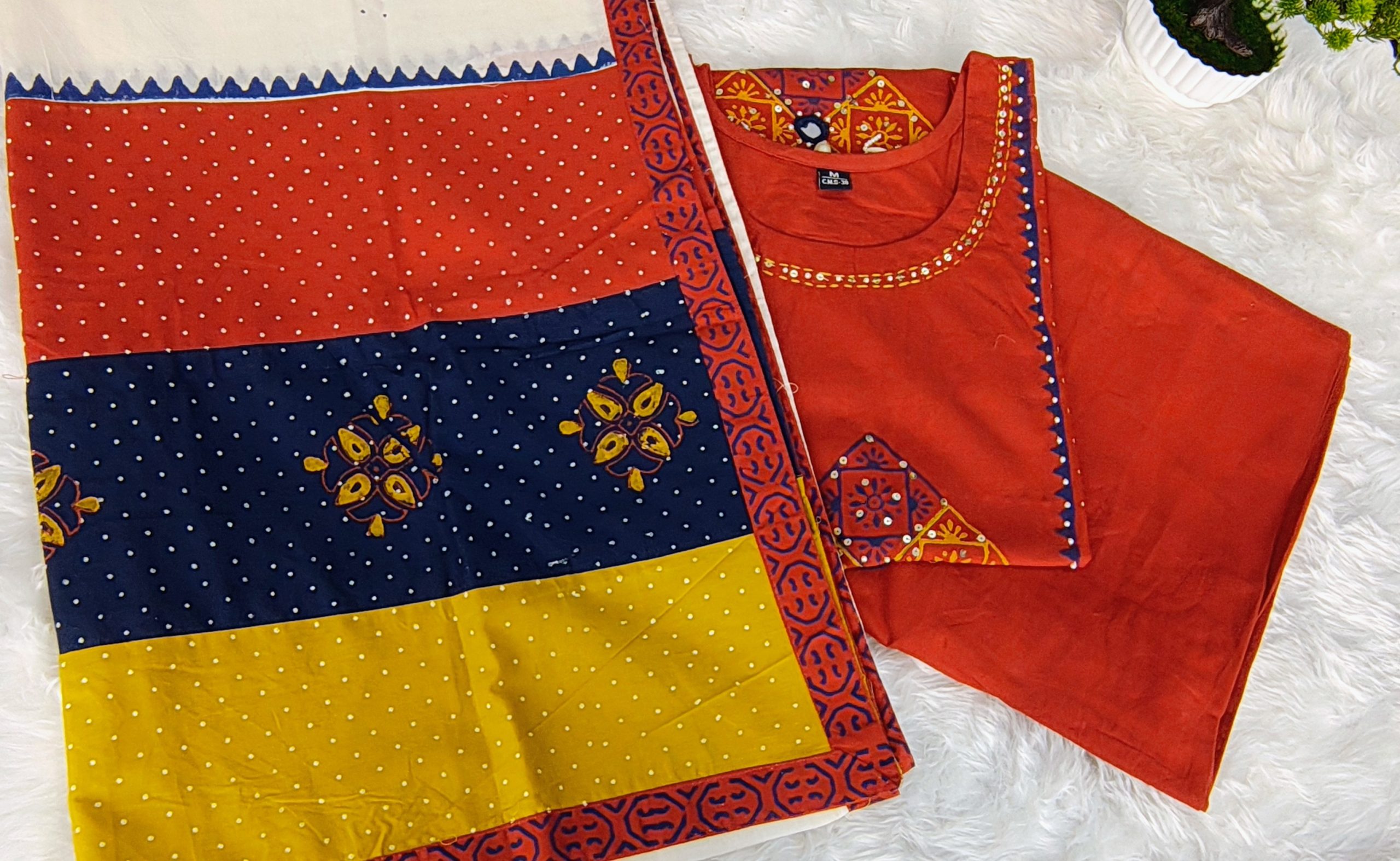 Rust Cotton Mirror Embroidered Straight Kurta Set with Pant & Dupatta - Image 5