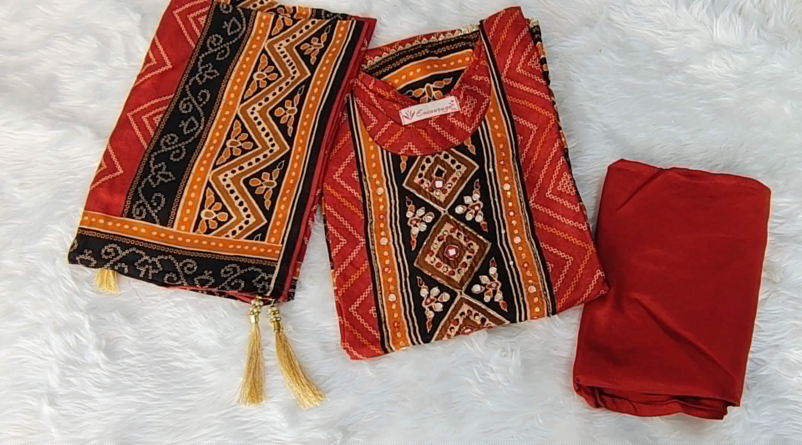 Maroon Russian Silk Mirror Work Straight Kurta Set with Pant & Dupatta