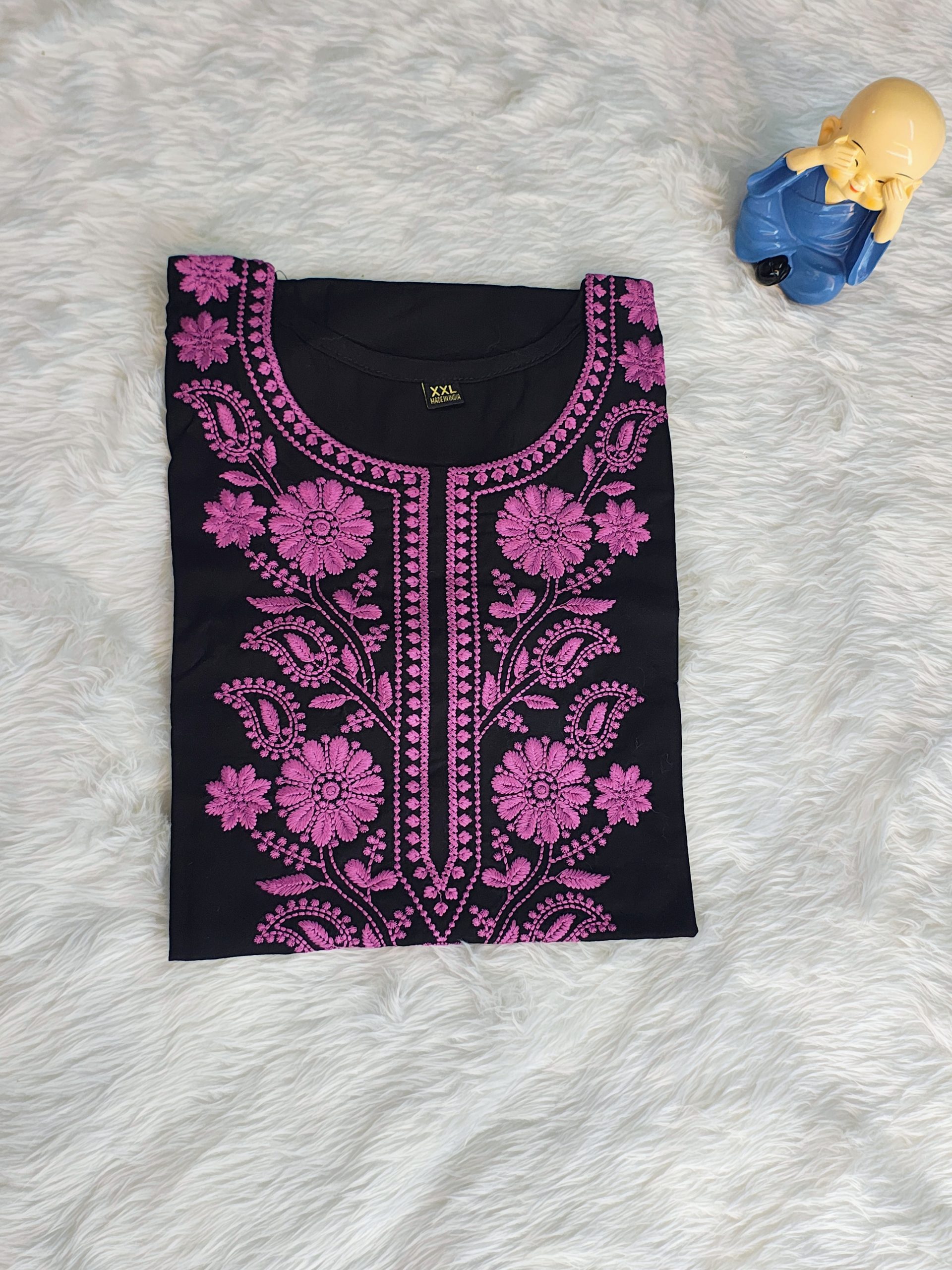 Elegant Black and Purple Slub Rayon Straight Kurta with Chikankari Embroidery - Image 5