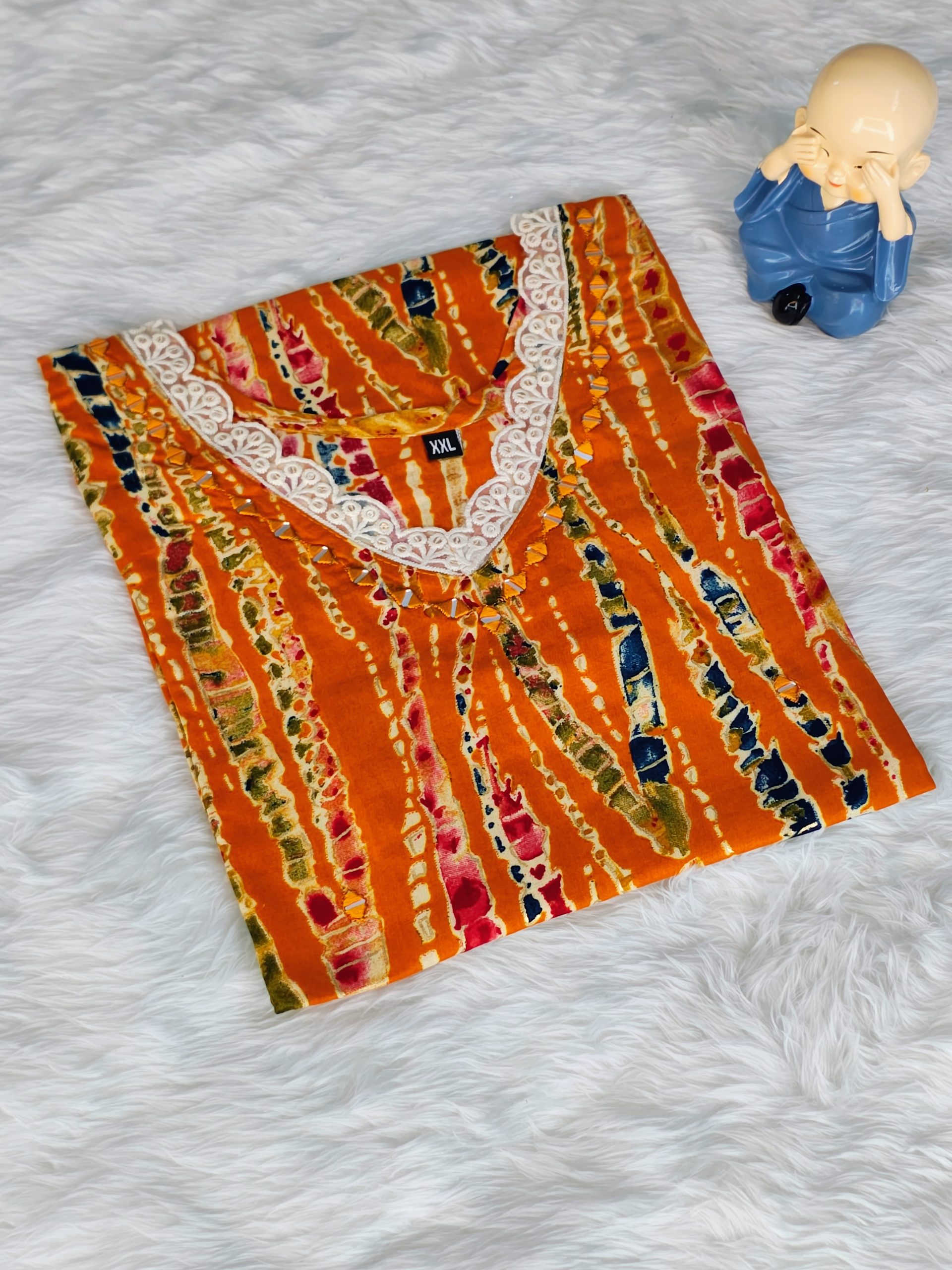 Elegant Mustard Yellow Slub Rayon Straight Kurta with Laced V-Neck - Image 3