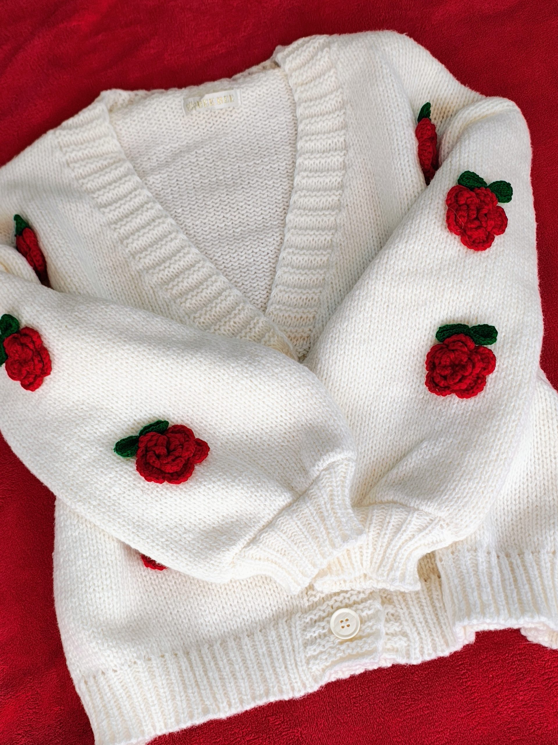 Beige Sweater with Floral Cardigan – Appliqué Detail Women’s Layered Knit Set - Image 6