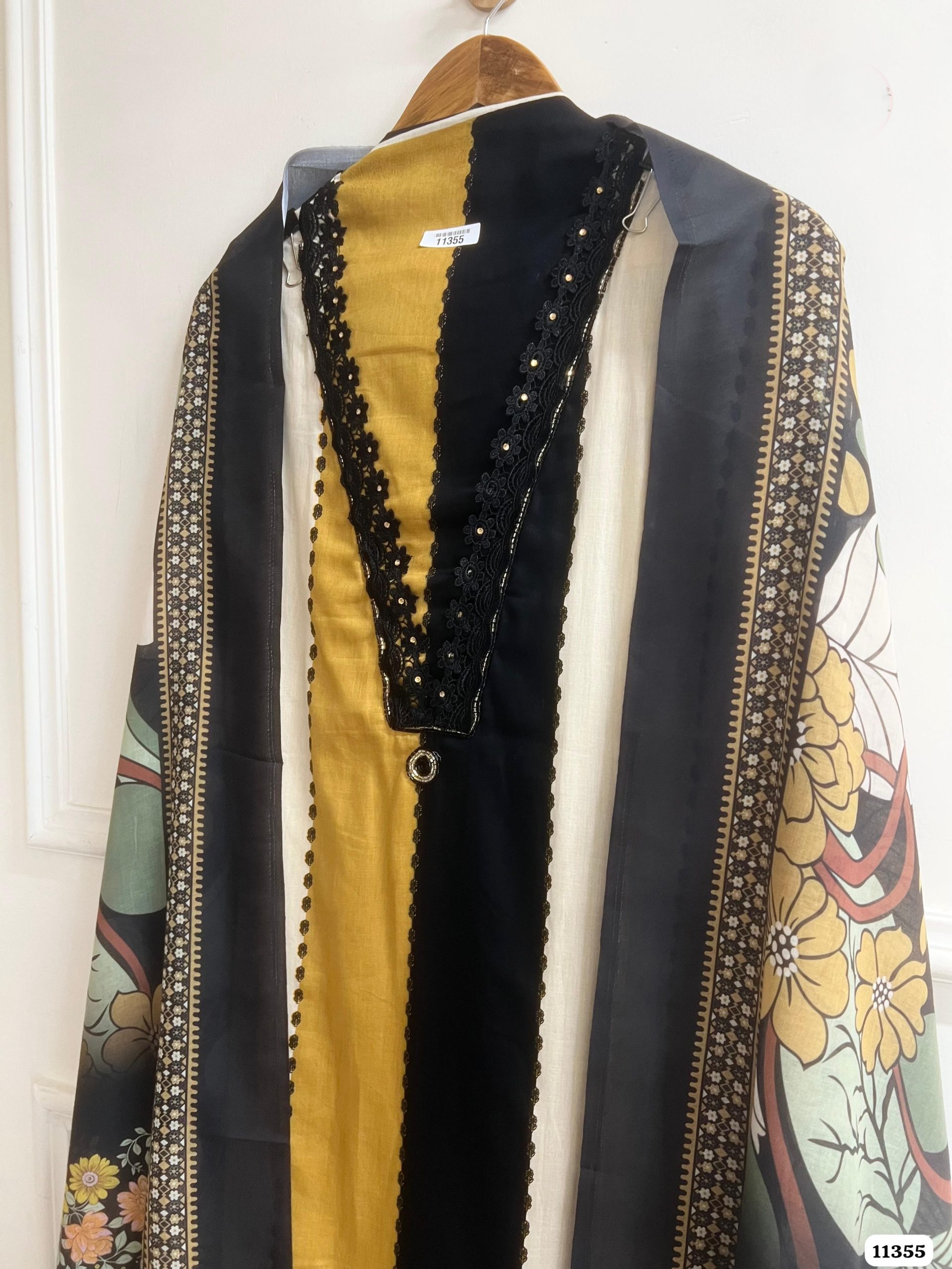 Cotton Yellow Embroidered Printed Unstitched Salwar Material