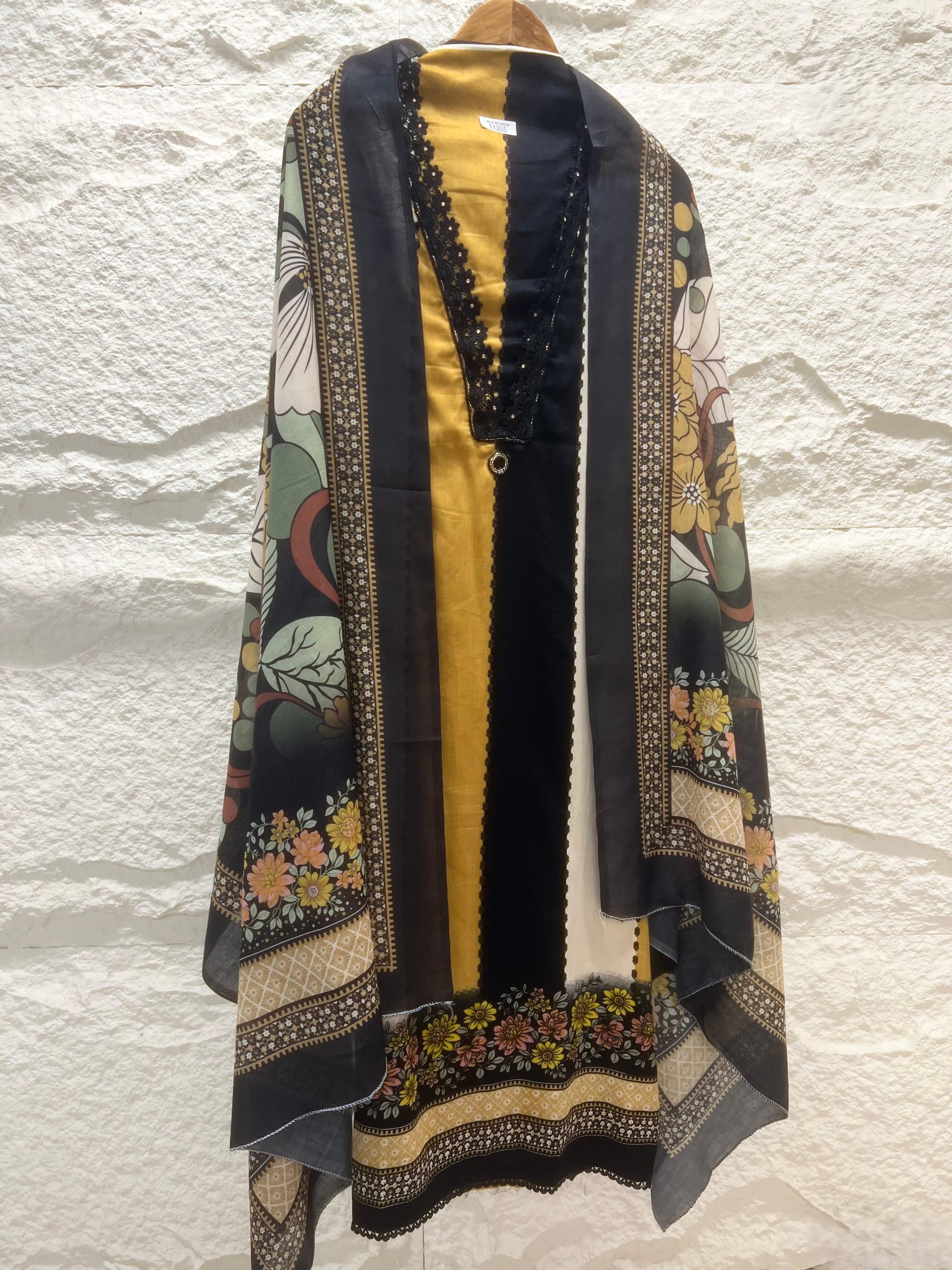 Cotton Yellow Embroidered Printed Unstitched Salwar Material - Image 4