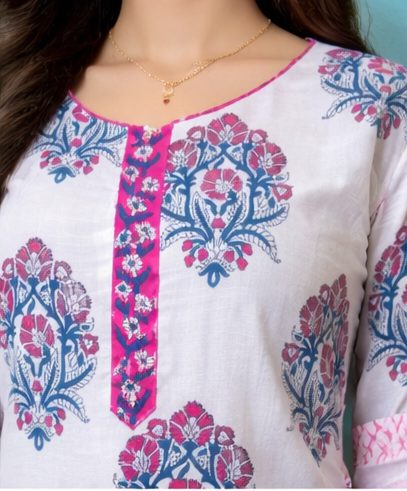 Blush Petal Poly Cotton Printed Kurta Set with Pant & Dupatta - Image 3