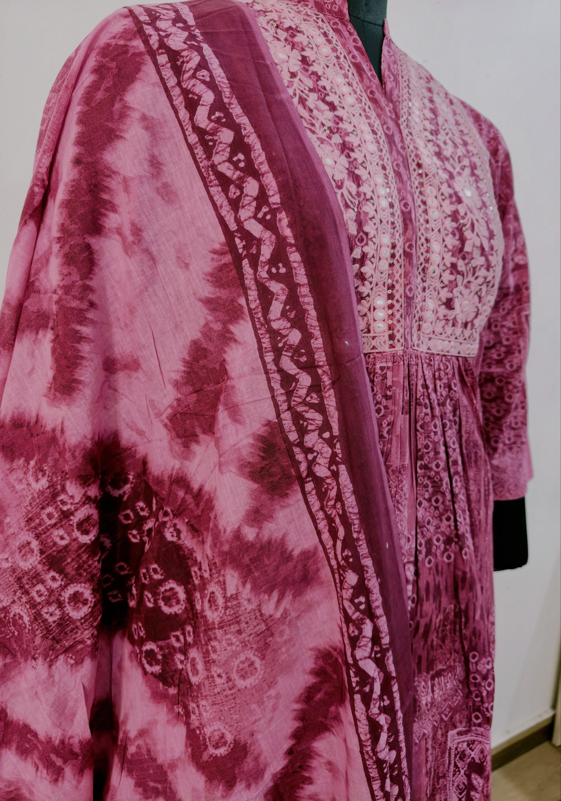 Velvet Bloom Magenta Mirror Work Yoke Anarkali Kurta Set with Pant & Dupatta - Image 5