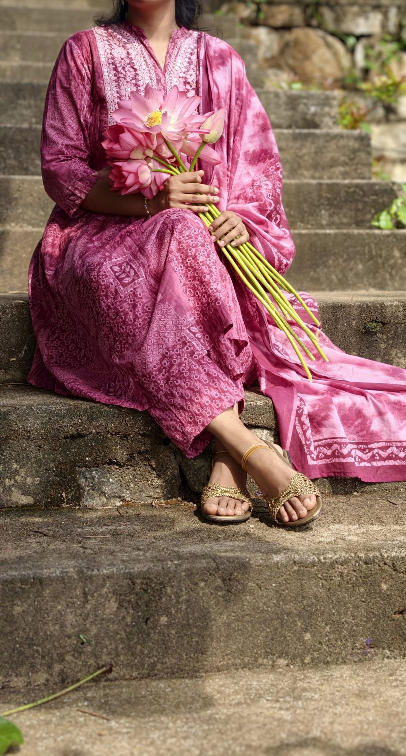 Velvet Bloom Magenta Mirror Work Yoke Anarkali Kurta Set with Pant & Dupatta - Image 4
