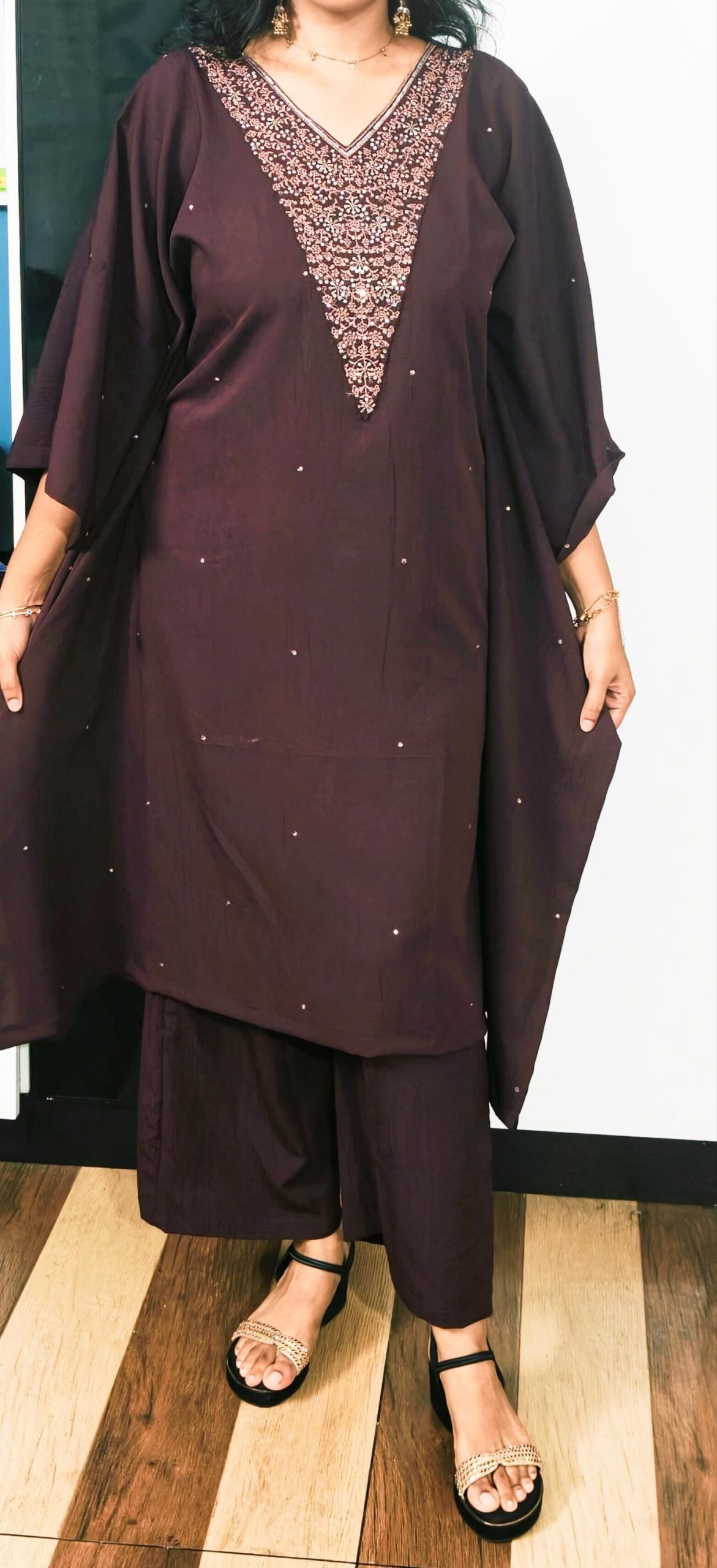 Midnight Purple V-neck embroidered Kaftan co-ord set - Image 4