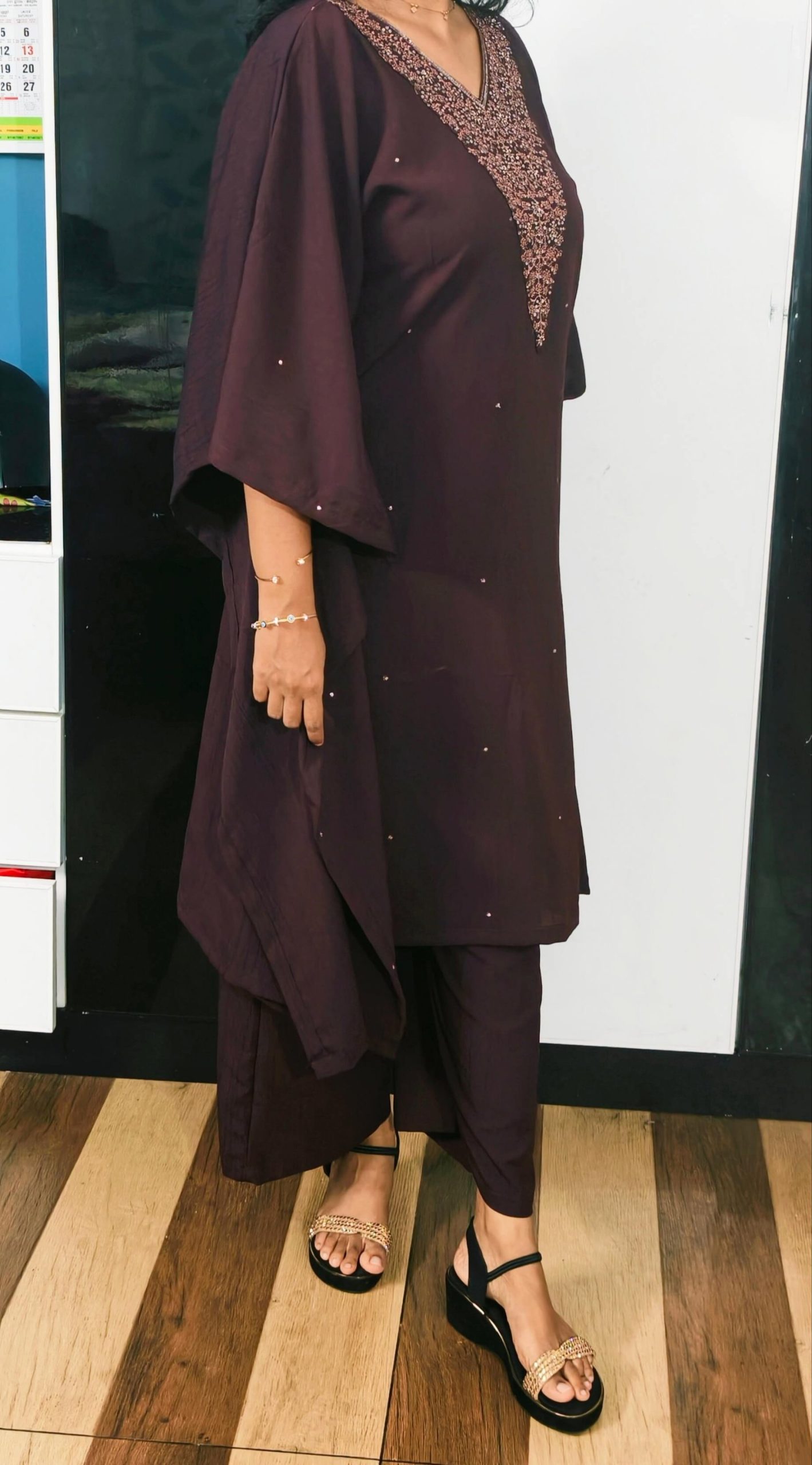 Midnight Purple V-neck embroidered Kaftan co-ord set - Image 3